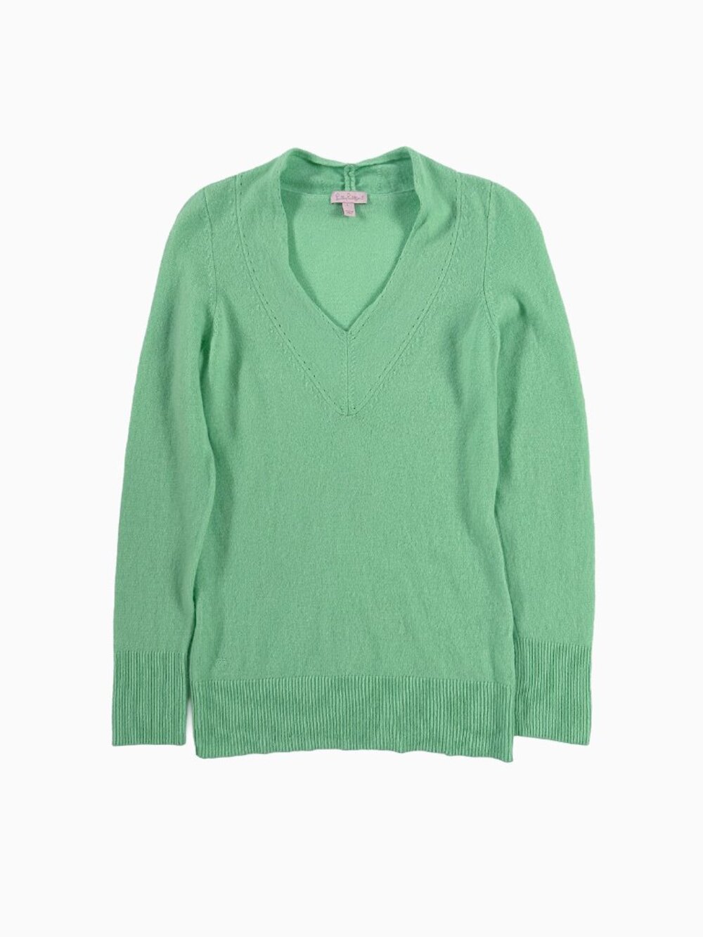 Vtg Lilly Pulitzer Mint Green Cashmere Sweater XS 90s Old Money Palm Embroidered